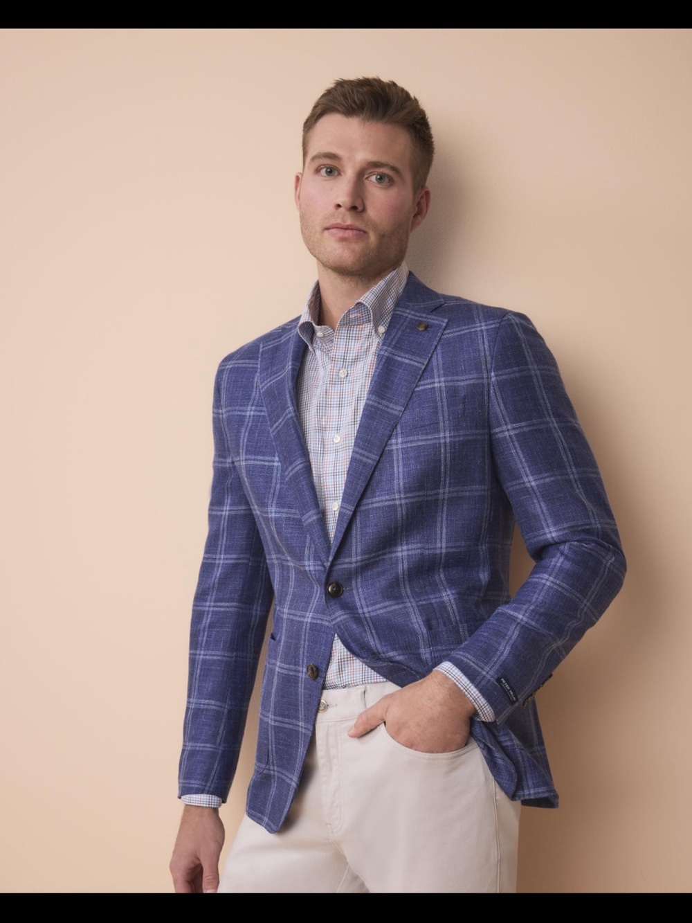 Peter Millar Crown Crafted Sola Windowpane Sport Coat 42R Atlantic Blue Blazer